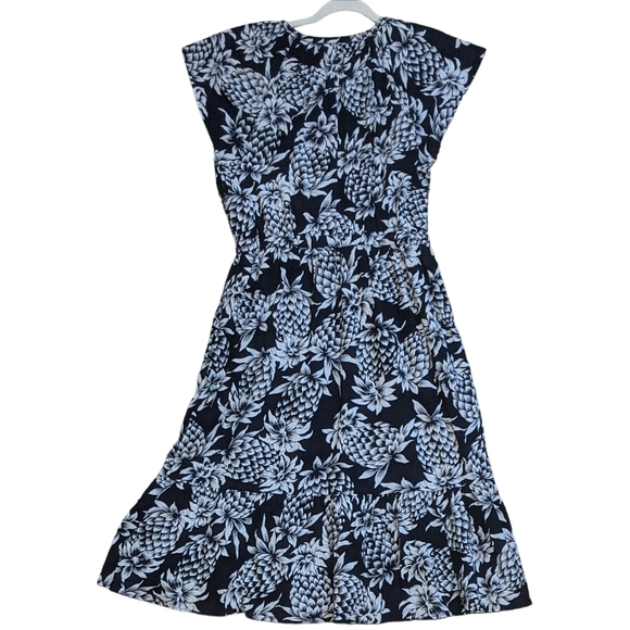 J. Crew sleeveless pineapple elastic waist midi dress flutter sleeves size 8 - Picture 2 of 10